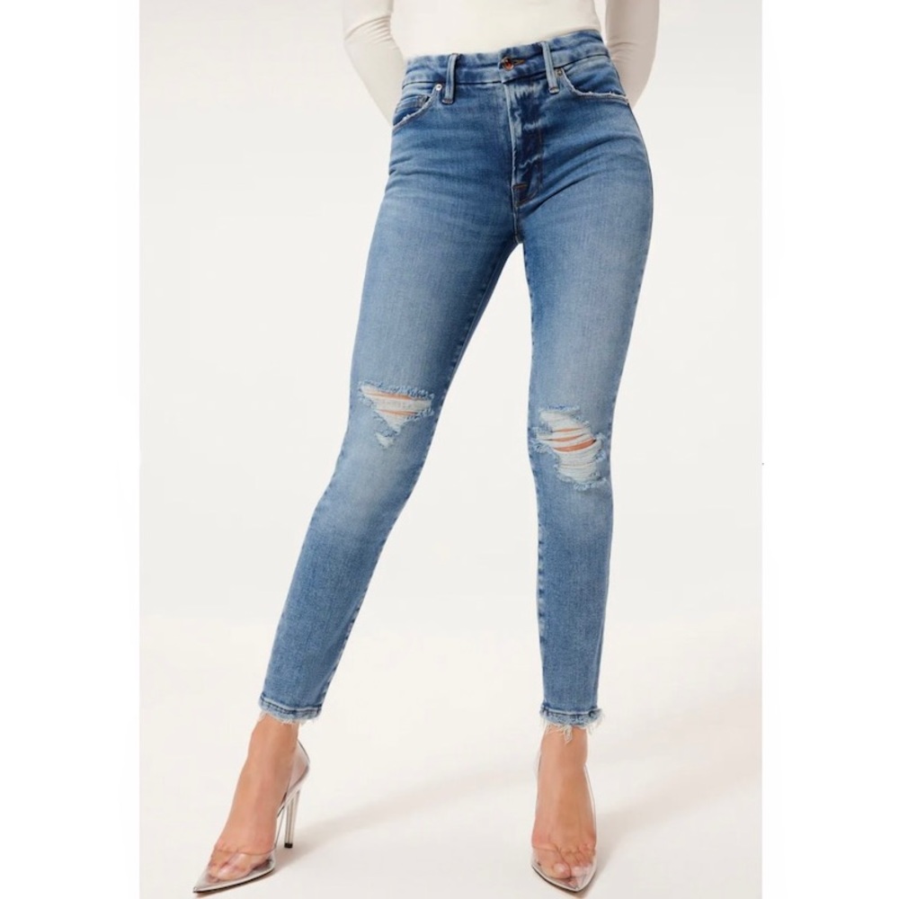 GOOD AMERICAN Blue Distressed Skinny Jeans